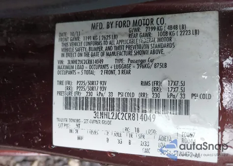 2012 Lincoln Mkz from USA, damaged, VIN 3LNHL2JC2CR814049